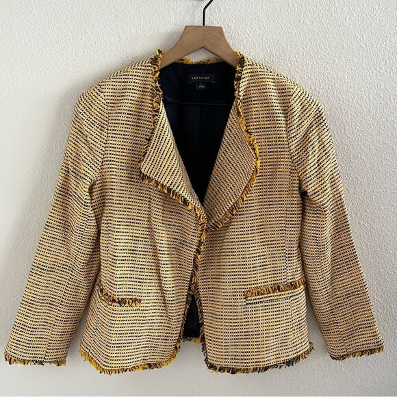 Ann Taylor Yellow Navy Tweed Clueless Y2K 90s Vibe Blazer 0 - Picture 1 of 8